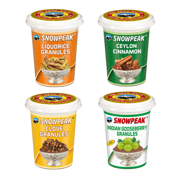 Snowpeak Combo of Liquorice (Mulethi) Granules (25g), Clove Granules (25g), Amla Granules (25g) & Ceylon Cinnamon (20g)