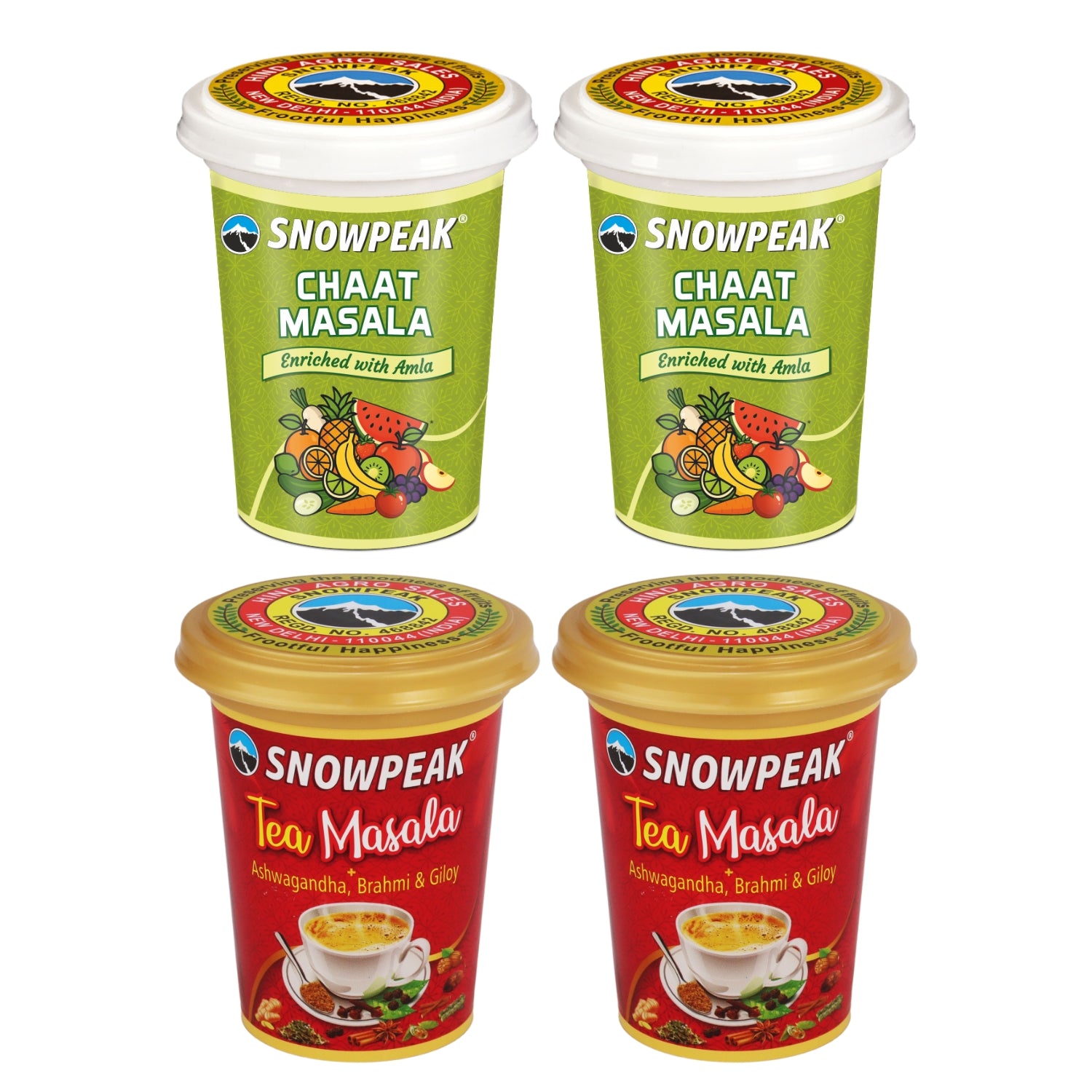 Snowpeak Combo Pack – Chaat Masala 100g x 2 + Tea Masala 50g x 2 | Zesty Chaat Flavor & Refreshing Masala Chai Blend