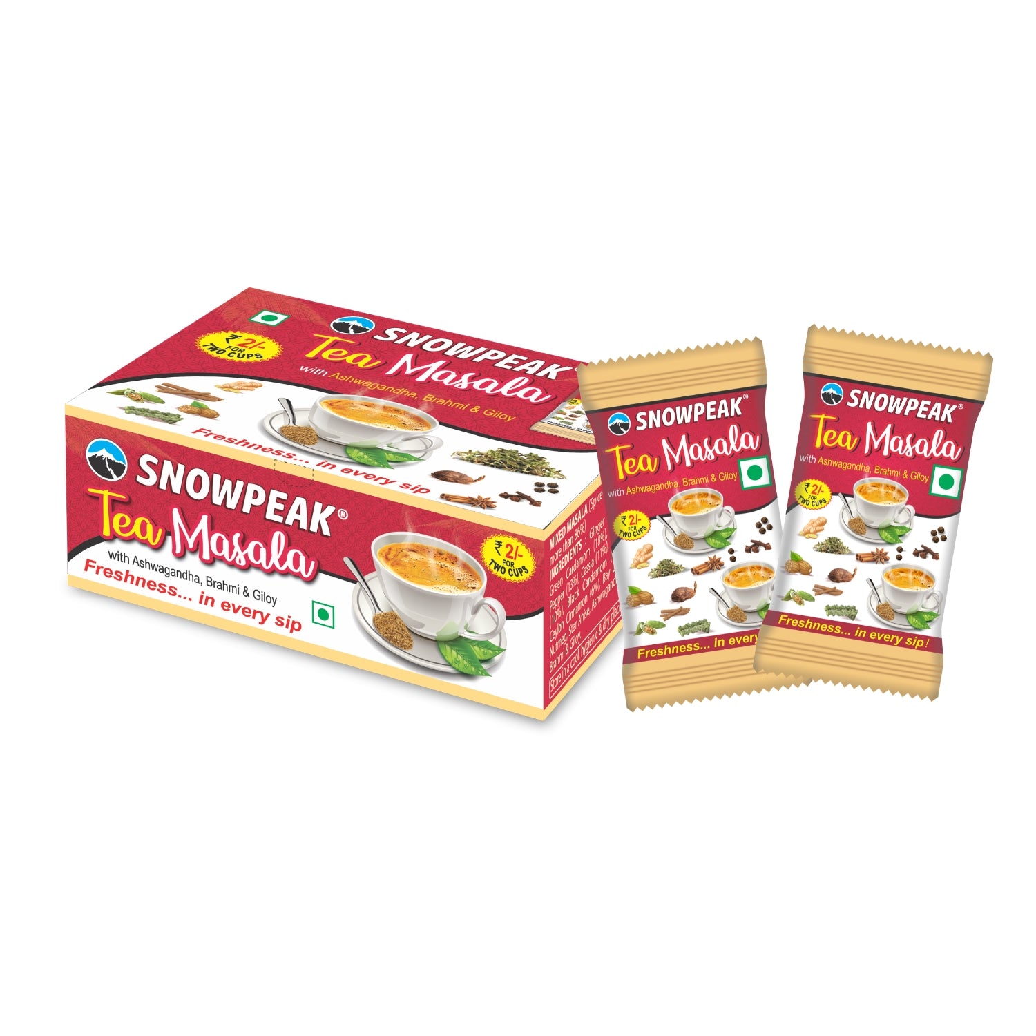 Snowpeak Chai Masala – Aromatic Tea Masala Powder with 100% Natural Spices | 3 × 50g Packs (Each Pack Contains 50 × 1g Pouches)