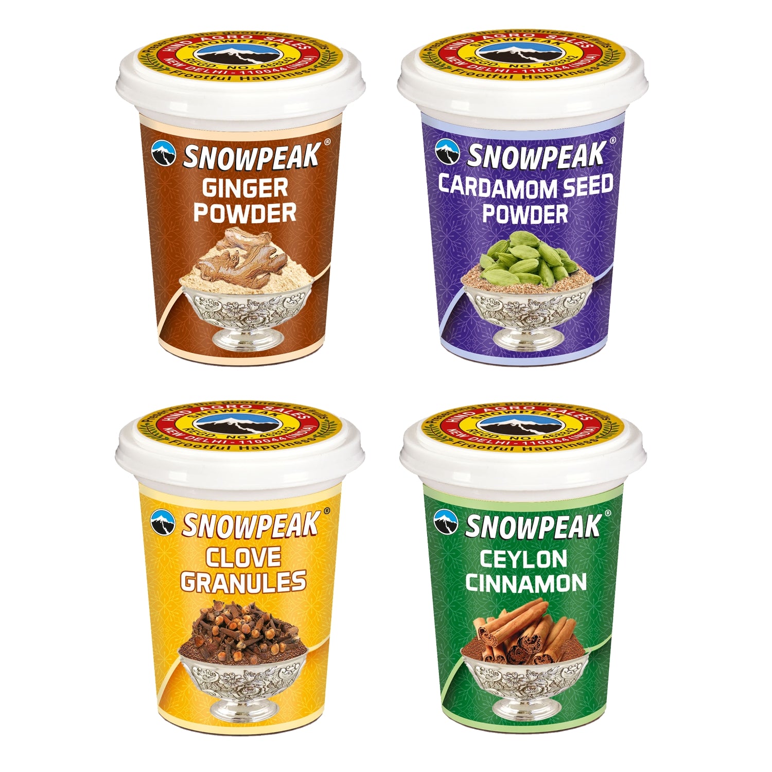Snowpeak Spices Combo of Cardamom Powder (25g), Clove Granules (25g), Ginger Powder (20g) & Ceylon Cinnamon (20g)