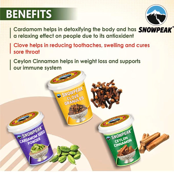 Snowpeak Combo of Cardamom Powder (50g), Clove Granules (50g) & Ceylon Cinnamon (40g)