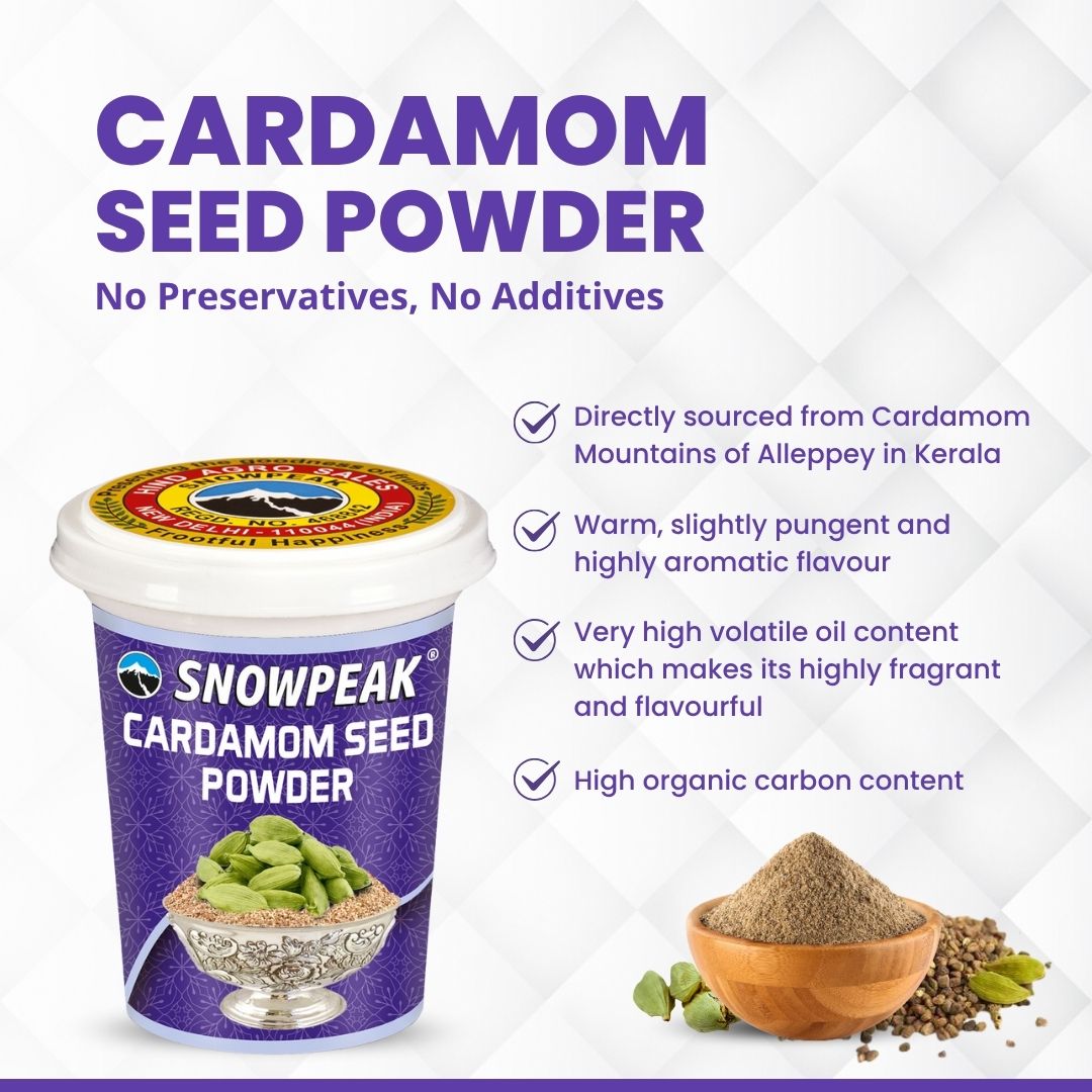 Snowpeak Cardamom Seed Powder (50g) | Pure Elaichi Seed Powder | Only Seeds, No Husk | Aromatic & Natural