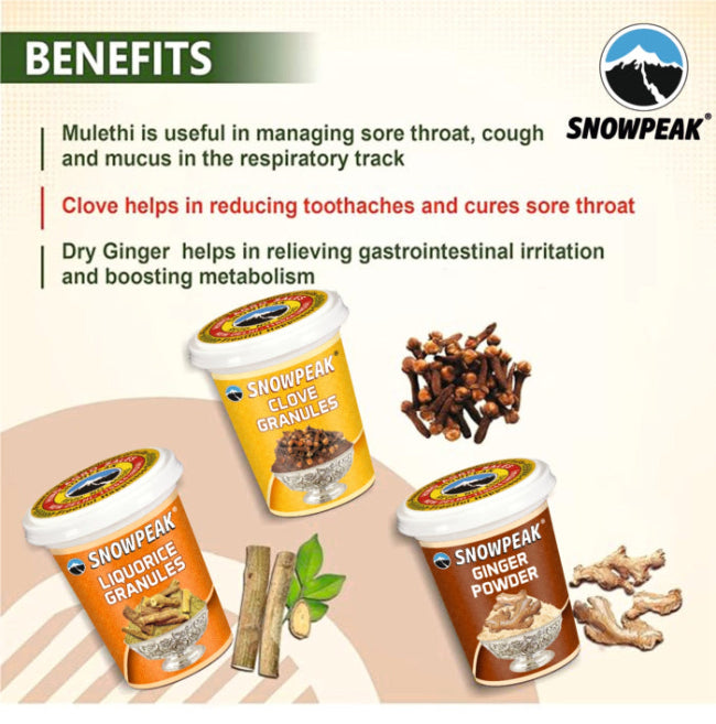 Snowpeak Winter Combo of Liquorice (Mulethi) Granules (50g), Clove Granules (50g) & Ginger Powder (50g)