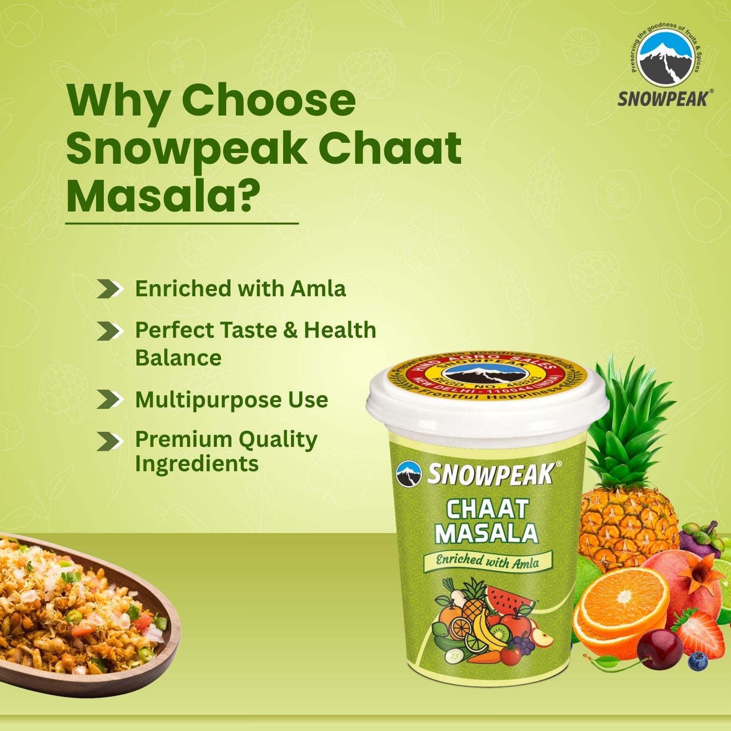 Snowpeak Chaat Masala 100g (1 Pc) & Chai Masala 50g (2 Pcs) | Authentic Indian Spice Combo for Snacks & Tea