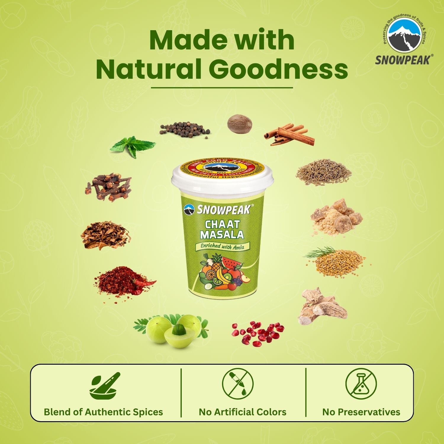 Snowpeak Chaat Masala 100g (1 Pc) & Chai Masala 50g (2 Pcs) | Authentic Indian Spice Combo for Snacks & Tea