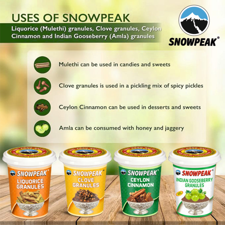 Snowpeak Combo of Liquorice (Mulethi) Granules (25g), Clove Granules (25g), Amla Granules (25g) & Ceylon Cinnamon (20g)