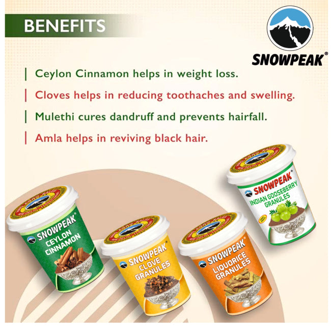 Snowpeak Combo of Liquorice (Mulethi) Granules (25g), Clove Granules (25g), Amla Granules (25g) & Ceylon Cinnamon (20g)