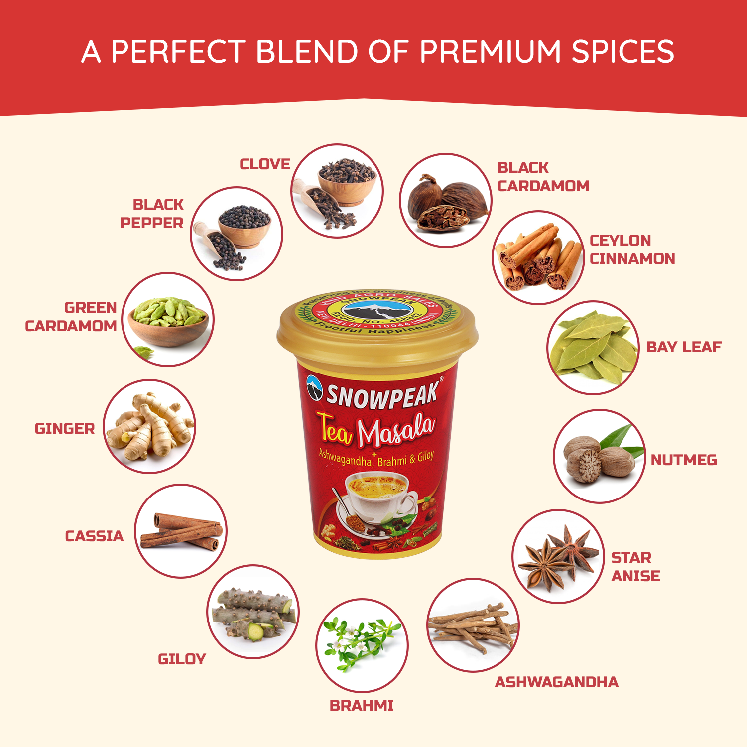 Snowpeak Chai Masala – Aromatic Tea Masala Powder with 100% Natural Spices | Pack of 4 × 50g