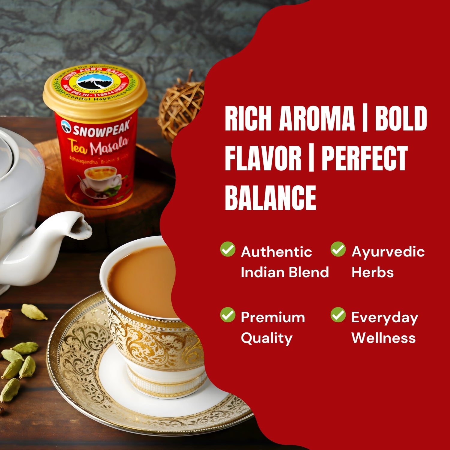 Snowpeak Chaat Masala 100g (1 Pc) & Chai Masala 50g (2 Pcs) | Authentic Indian Spice Combo for Snacks & Tea