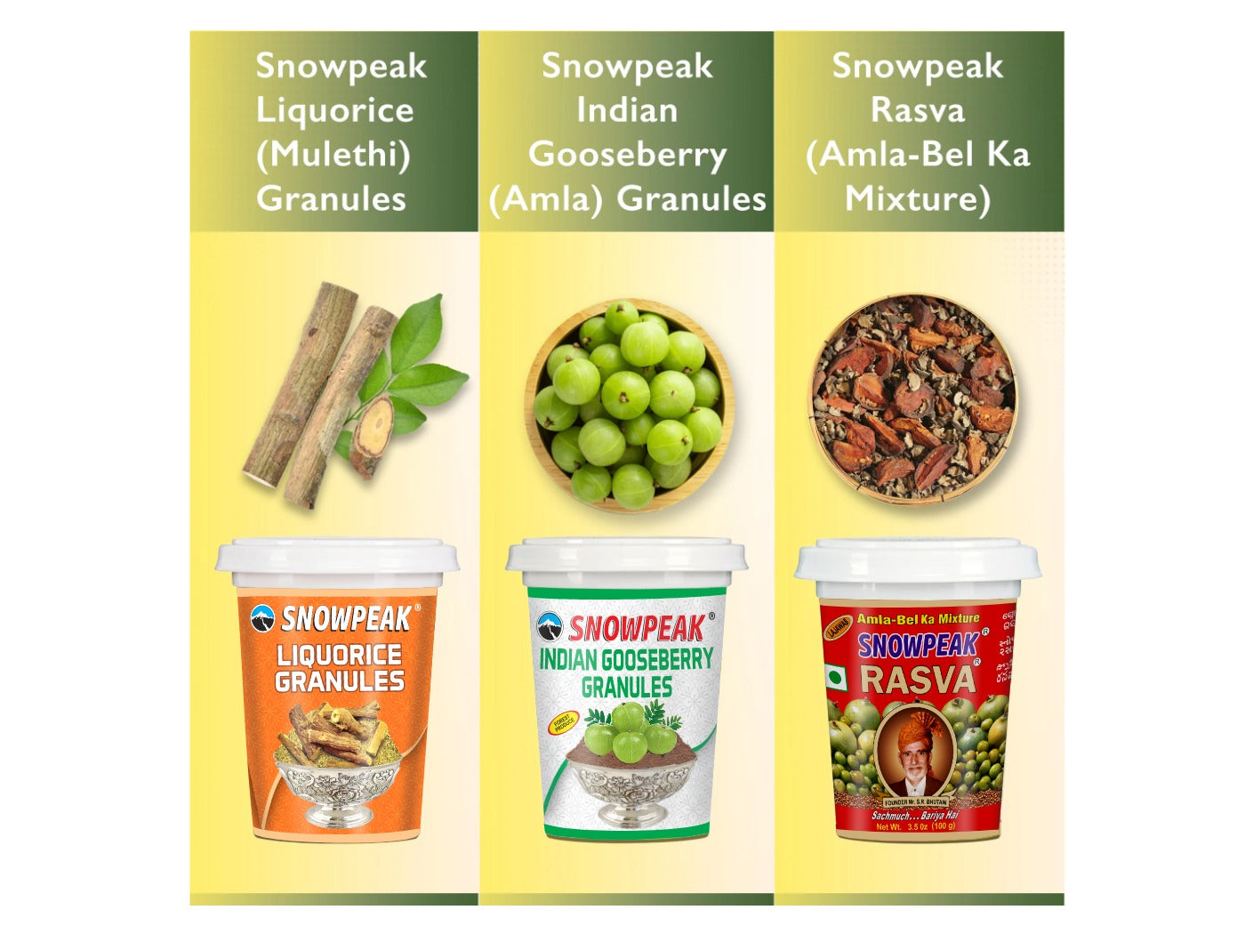 Snowpeak Combo of Rasva, Liquorice (Mulethi) & Amla Granules (3 X 50g)