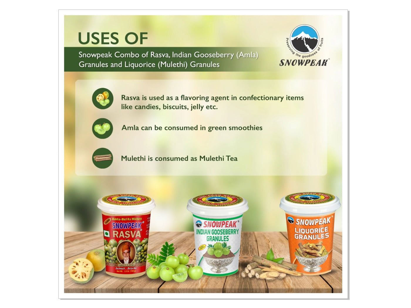 Snowpeak Combo of Rasva, Liquorice (Mulethi) & Amla Granules (3 X 50g)