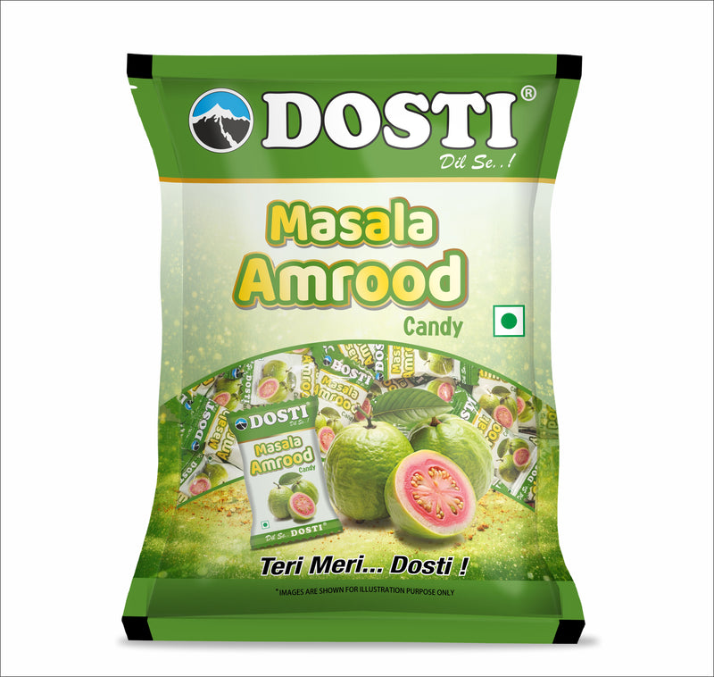 Snowpeak Dosti Masala Amrood Candy Pouch | Tangy & Spicy Guava Candy | Chatpata Sweet & Guava Candy for Kids & Adults | 2 x 90pcs