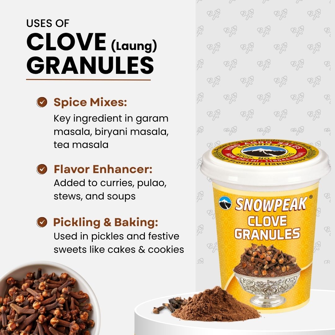 Snowpeak Clove Granules (Laung, Lavang) – 50g | Natural & Pure | Strong Aroma & Authentic Flavor | No Additives or Colors | For Cooking, Kadha & Chai