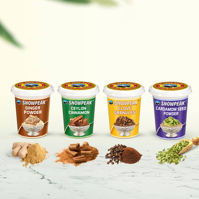Snowpeak Spices Combo of Cardamom Powder (50g), Clove Granules (50g), Ginger Powder (40 g) & Ceylon Cinnamon (40g)