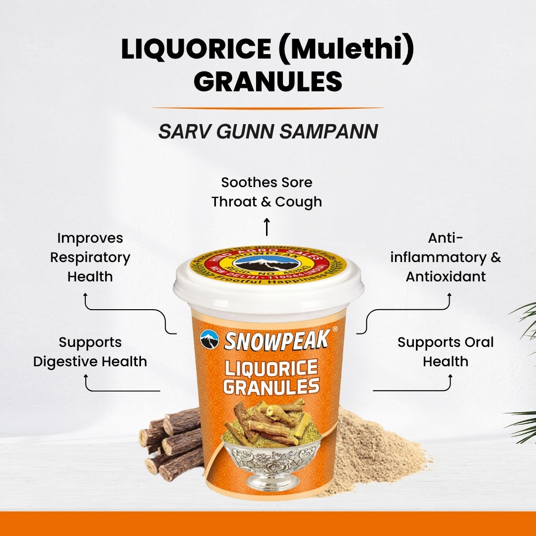 Snowpeak Liquorice (Mulethi) Granules (100g) | Yashtimadhu for Throat, Skin, Hair & Immunity | Natural & Pure