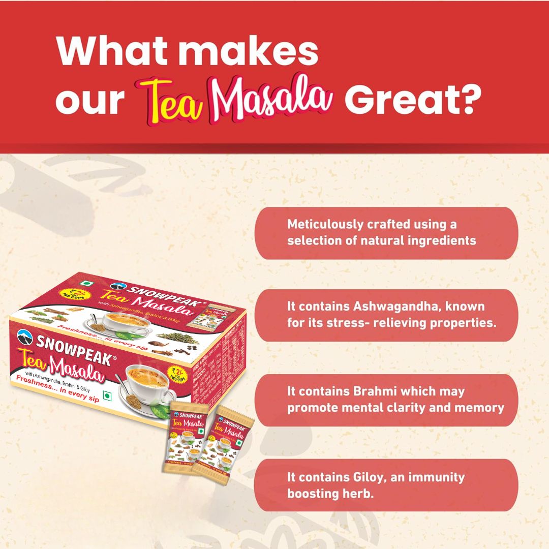 Snowpeak Chai Masala – Aromatic Tea Masala Powder with 100% Natural Spices | 3 × 50g Packs (Each Pack Contains 50 × 1g Pouches)