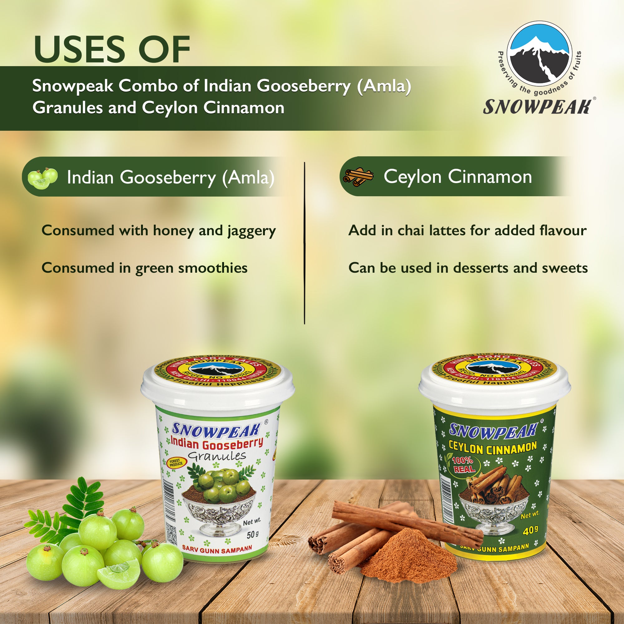 Snowpeak Combo of Amla Granules (50g) & Ceylon Cinnamon (40g)