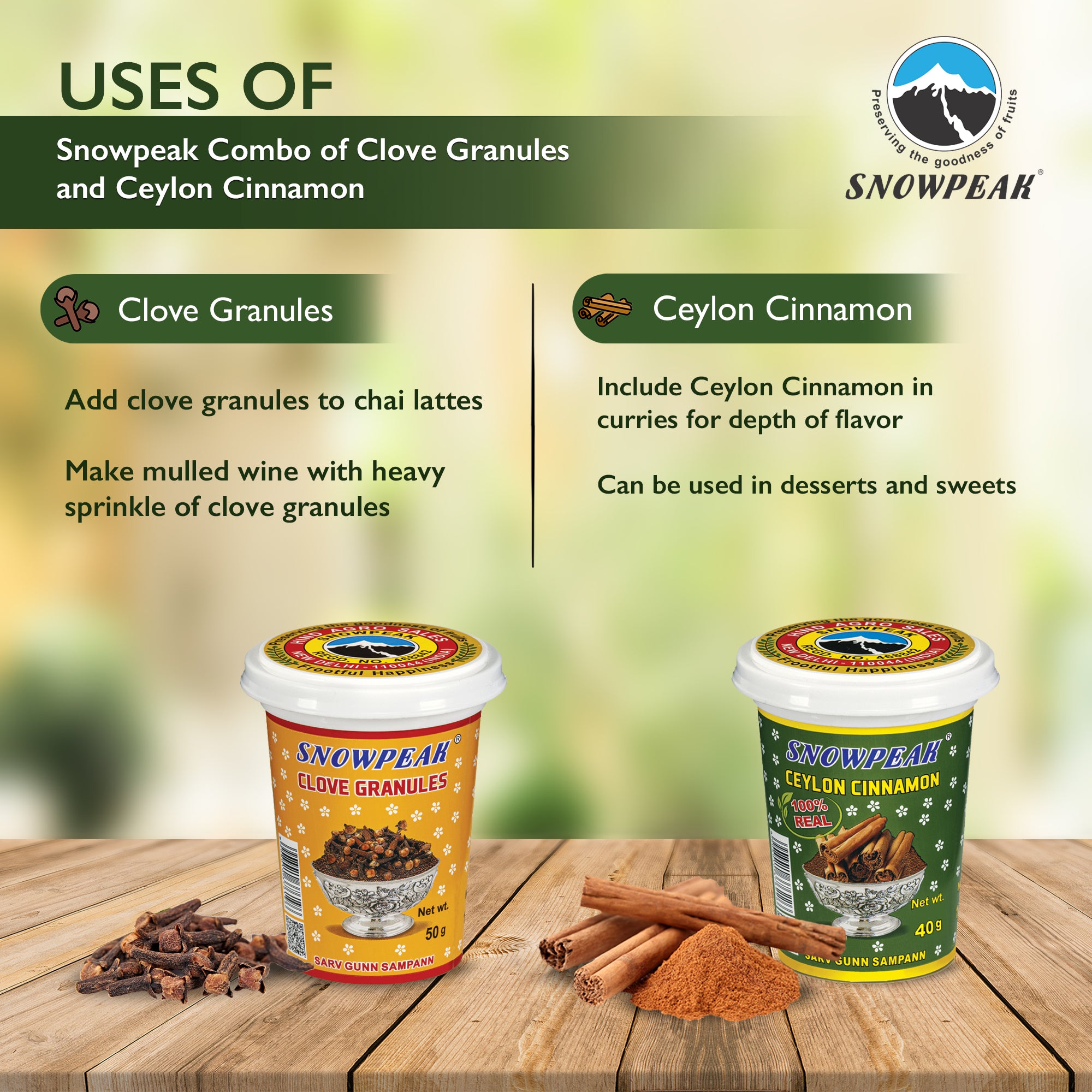 Snowpeak Combo of Clove Granules (50g) & Ceylon Cinnamon (40g)