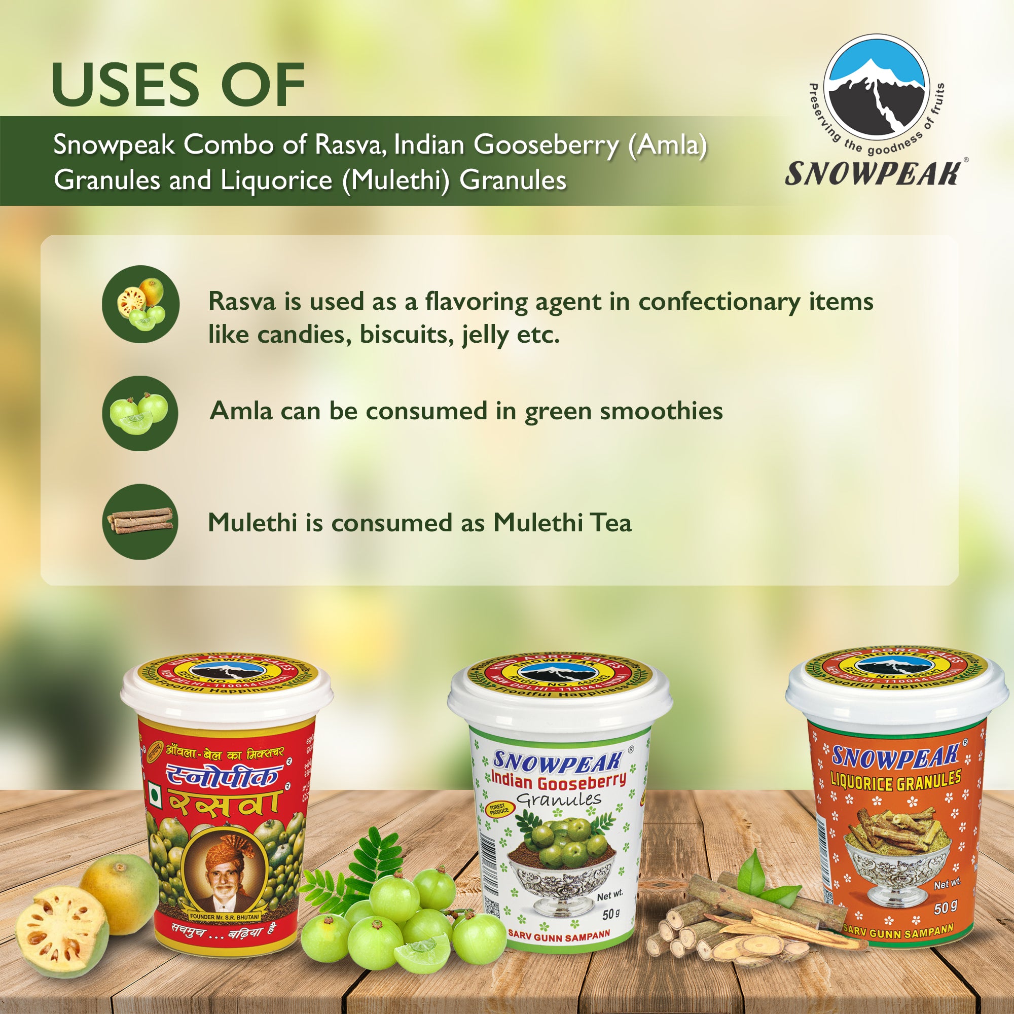 Snowpeak Combo of Rasva, Liquorice (Mulethi) & Amla Granules (3 X 50g)