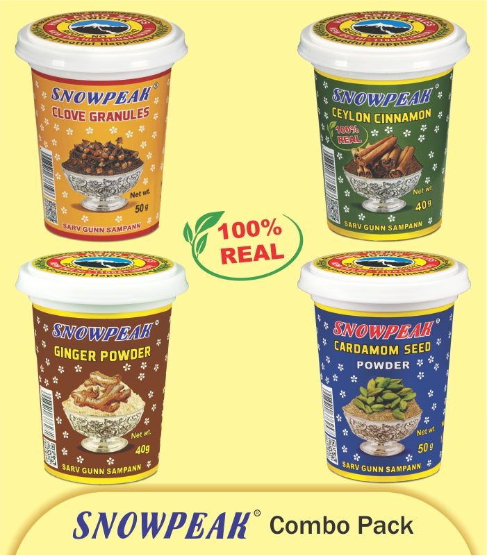 Snowpeak Spices Combo of Cardamom Powder (50g), Clove Granules (50g), Ginger Powder (40 g) & Ceylon Cinnamon (40g)