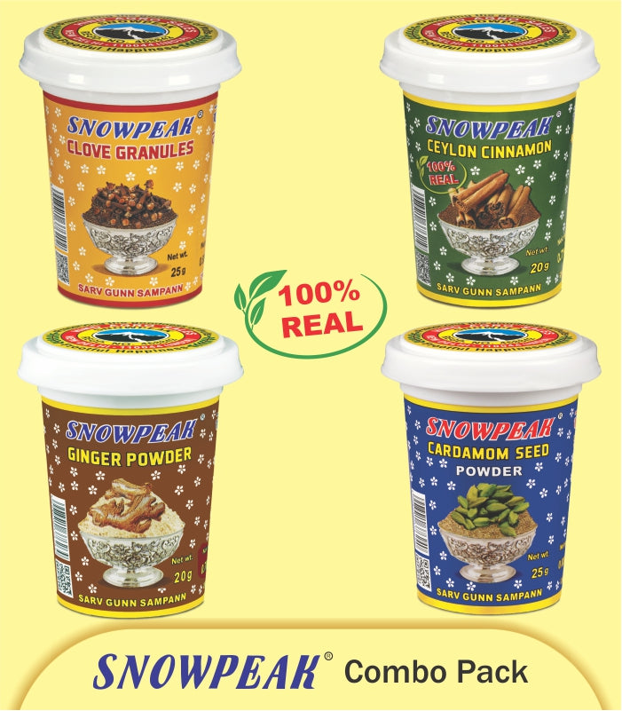 Snowpeak Spices Combo of Cardamom Powder (25g), Clove Granules (25g), Ginger Powder (20g) & Ceylon Cinnamon (20g)