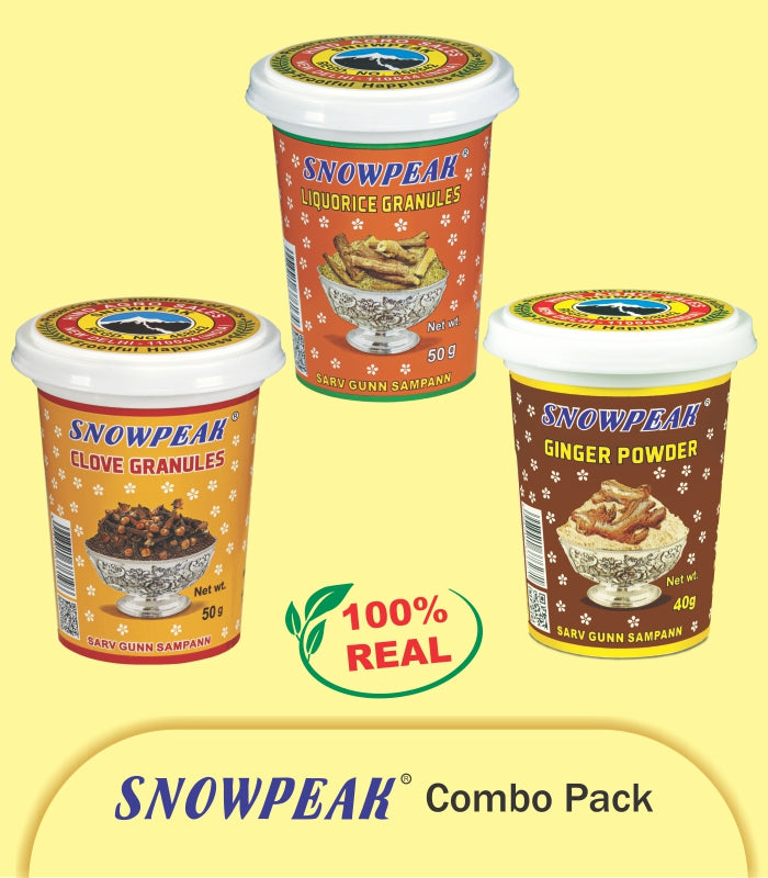 Snowpeak Winter Combo of Liquorice (Mulethi) Granules (50g), Clove Granules (50g) & Ginger Powder (50g)